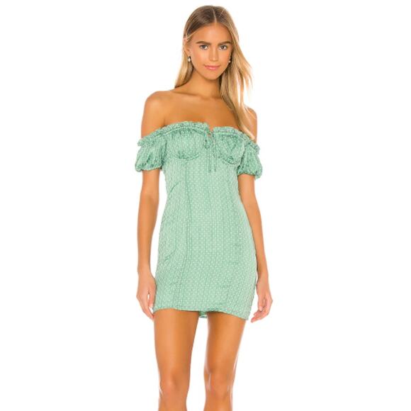 Tularosa Cella Polka Dot Dress L Off The Shoulder Tie Front Underwire Cups - Picture 1 of 8